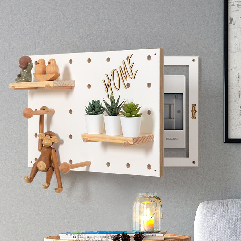 Wooden electricity meter box Pegboard Custom Wood Shelf Modular Display Cover Home decoration Building materials