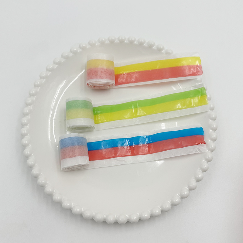 OEM hot selling roll fruit jelly loose Gummy Candy Roll sweet snacks sour licorice candy strips long jelly sour belts candy