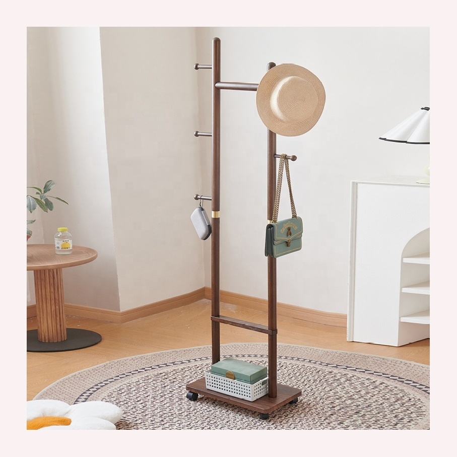 Wholesale Clothes Hanger Folding Indoor Household Thickened Hanging Shelf wood standing assemble coat racks with shoe stand