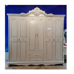 Antique MDF Luxury Cabinet For Clothes White American Bedroom Closet Wooden Durable Tall Wardrobe With Storage Furniture