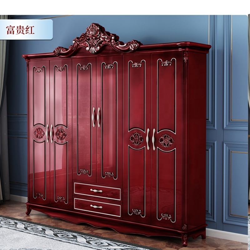 Antique MDF Luxury Cabinet For Clothes White American Bedroom Closet Wooden Durable Tall Wardrobe With Storage Furniture