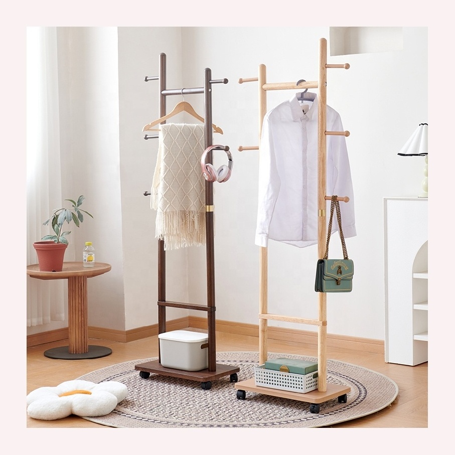 Wholesale Clothes Hanger Folding Indoor Household Thickened Hanging Shelf wood standing assemble coat racks with shoe stand