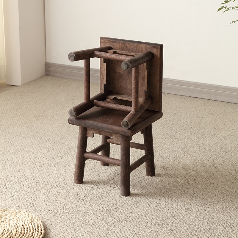 New Antique chinese vintage reclaimed wood small stool Shandong wood rustic black stool