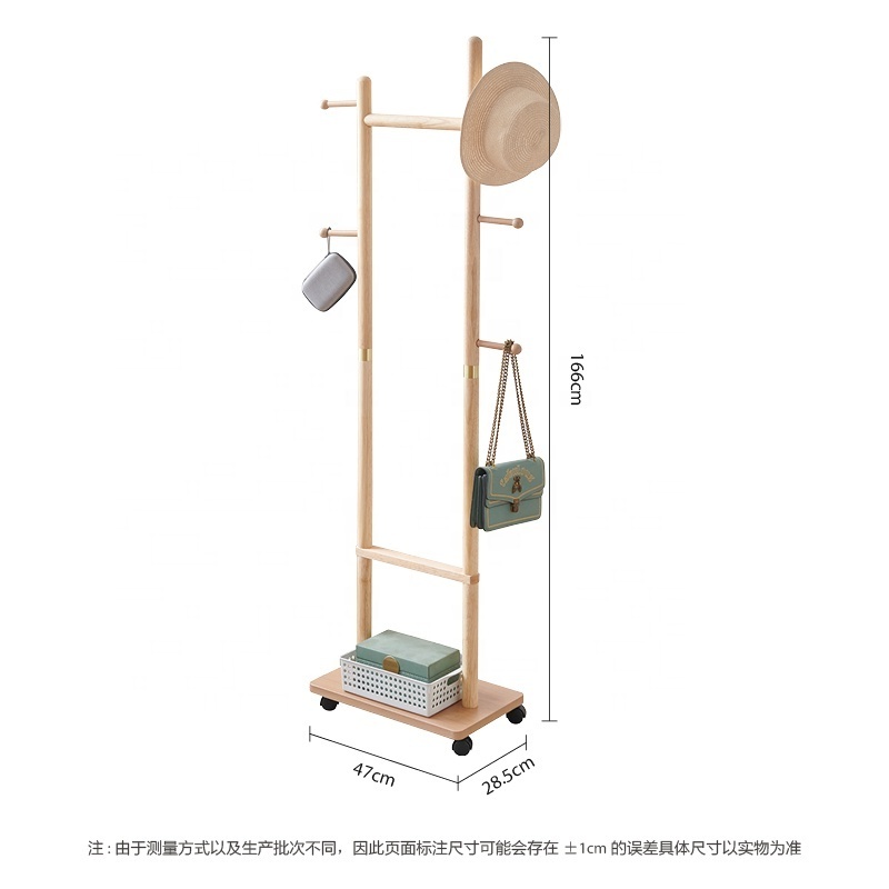 Wood Clothes Hanger Rolling Cart Coat Rack Double Pole Hanger Storage Clothing Drying Racks Standing Trolley Coat Rack