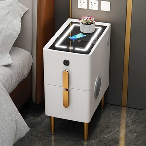 2024 New Style Fashionable smart Fingerprint lock Bedside Table Bluetooth speaker White nightstand with wireless charging