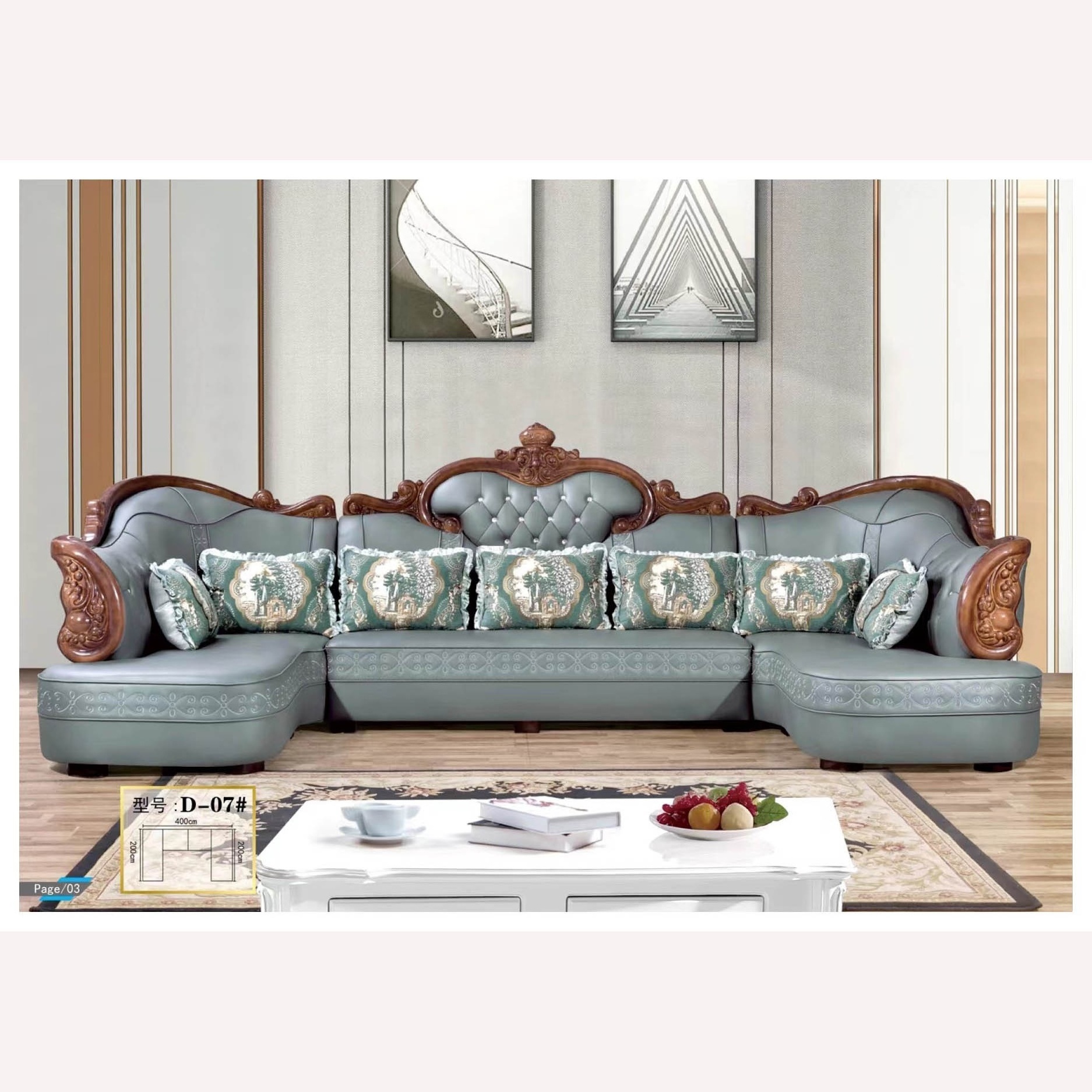 Luxury French Baroque Bright Color Living Room Sofa Set/Royal Palace Hand Carved Fabric Sofa/European Living Room Furniture