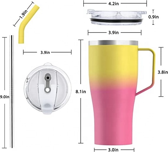 32 oz Insulated Tumbler with Handle Lid Straw Keep Drinks Cold up to 24 Hours-Stainless Steel Vacuum Insulated Mug with Hand