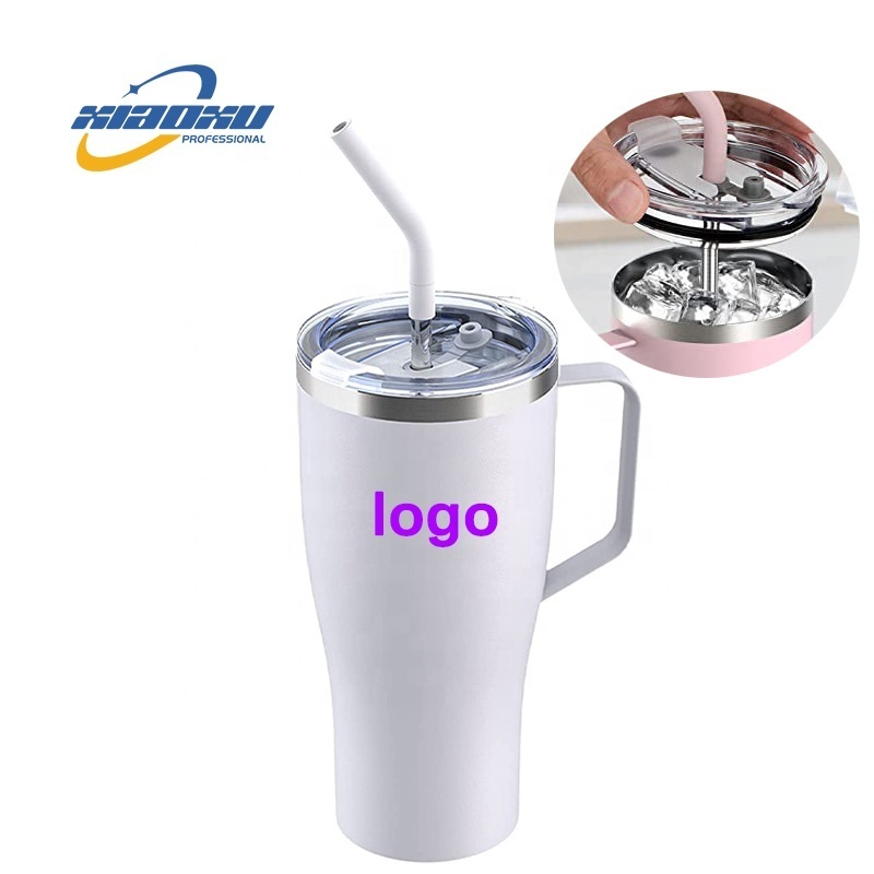 32 oz Insulated Tumbler with Handle Lid Straw Keep Drinks Cold up to 24 Hours-Stainless Steel Vacuum Insulated Mug with Hand