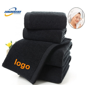 Wholesale Hairdressing Salon Beauty Spa Barber Face Hair Embroidery Logo 100% Cotton Bath Hotel White Black Custom Towel