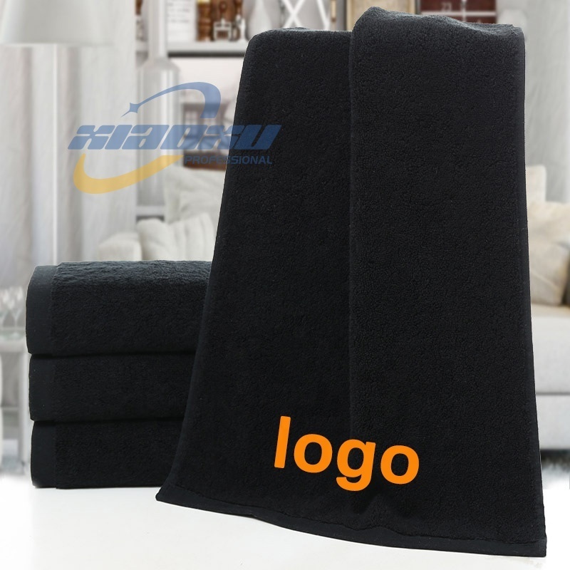 Wholesale Hairdressing Salon Beauty Spa Barber Face Hair Embroidery Logo 100% Cotton Bath Hotel White Black Custom Towel