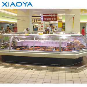 China Refrigeration Equipment Freezer For Food Meat Supermarket Curved Glass Freezer Meat Deli Counter