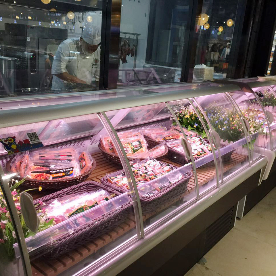 Supermarket Meat Display Counter 1250 1875 2500 3750 mm Display Counters Refrigerator For Fish Beef