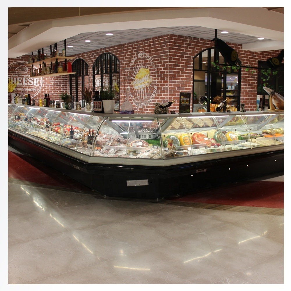 China Refrigeration Equipment Freezer For Food Meat Supermarket Curved Glass Freezer Meat Deli Counter