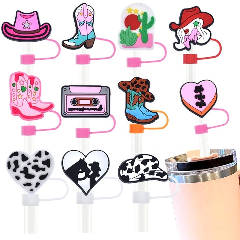 Cowboy cowgirl Straw Charms Toppers Buddies for Tumblers Cute Drinking Straw Tips Lids for Straws Plugs Party Supply