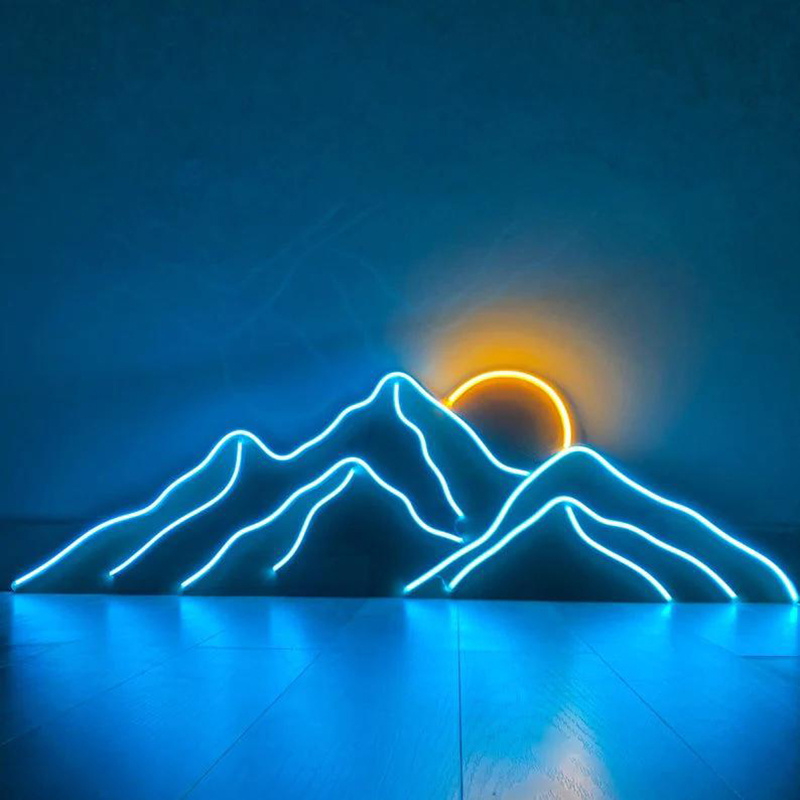 CHEAP price Mountain sign For Home Wall Art Room Bar shop Decoration led neon nails flex silicone 6*12 solar neon lights