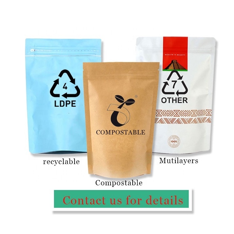 Eco Friendly Compostable Pla High Protein Powder Lentil Reusable Matte Packaging Biodegradable Kraft Paper Bag Stand Up Pouch