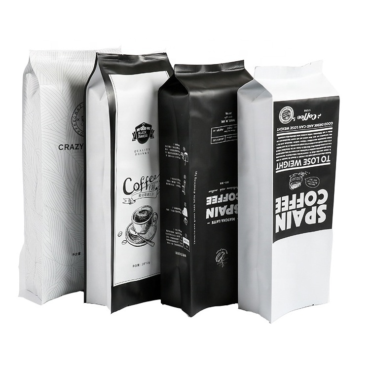 Resealable Foil Pouch Plastic Packaging Stand Up Zipper Lock Four Sides Seal Flat Bottom Coffee Bean Packaging Bag