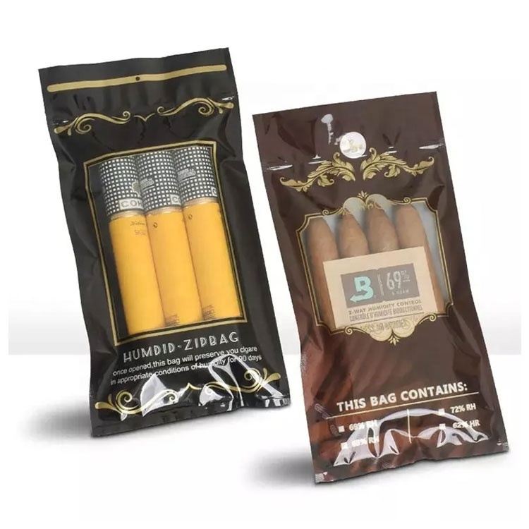 Customization Printing Humidity Tobacco Cigar Bags Ziplock Cigar Humidor Packaging Bag Cigar Travel Humidity/Humidifier Bag