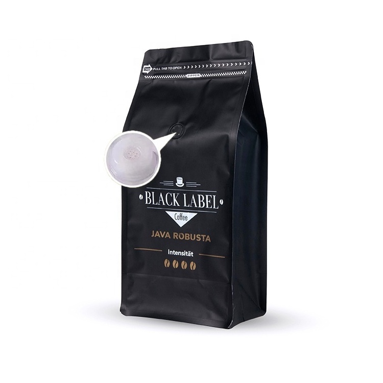 Wholesale Bolsa De Cafe 250G 12Oz Custom Printed Logo Plastic Black Flat Bottom Coffee Bags Packaging With Valve And Zipper