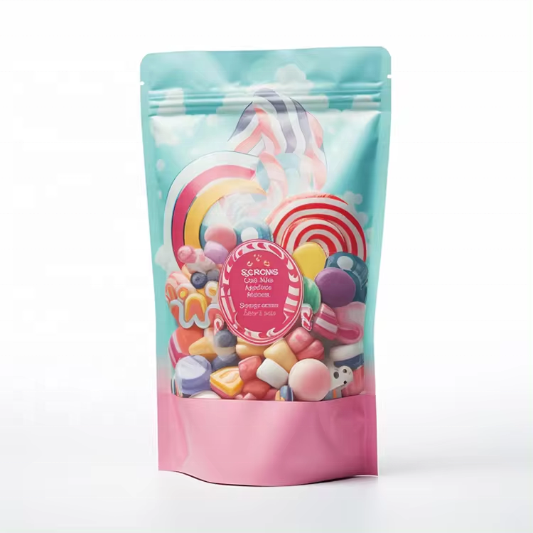 Custom Brand Plastic Mylar Bags Smell Proof Stand Up Pouch Food Freeze Dried Candy Gummy Packaging Bags With Clear Window