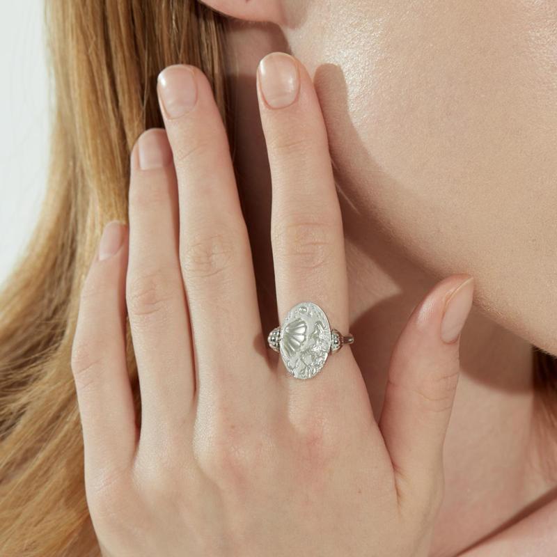 Spring-Summer Collection: Double-Sided Mermaid Silver 14K White Gold Ring - Unique, Light Luxury, Elevated Chic for Women