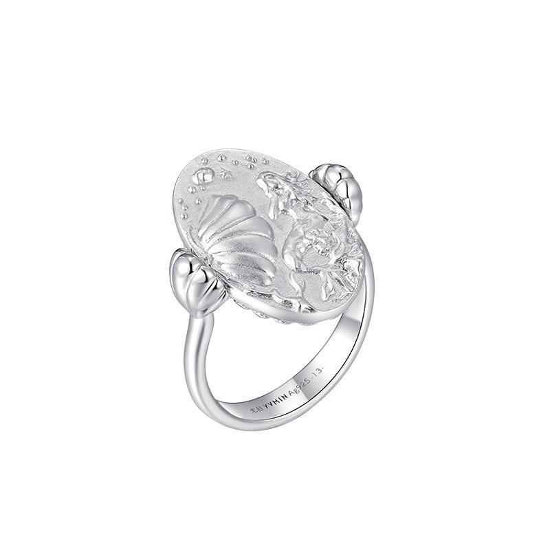 Spring Summer Collection Double Sided Mermaid Silver 18K White Gold Ring Unique Light Luxury Elevated Chic for Women