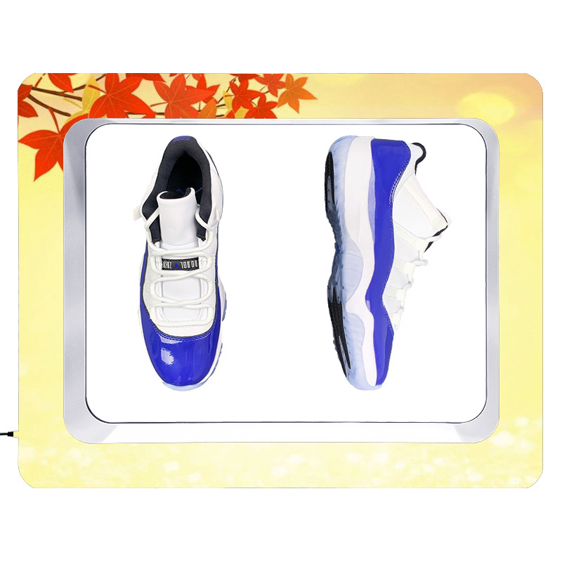 Custom printing Double floating shoes display rack sever levitating shoes display stand with led lighting