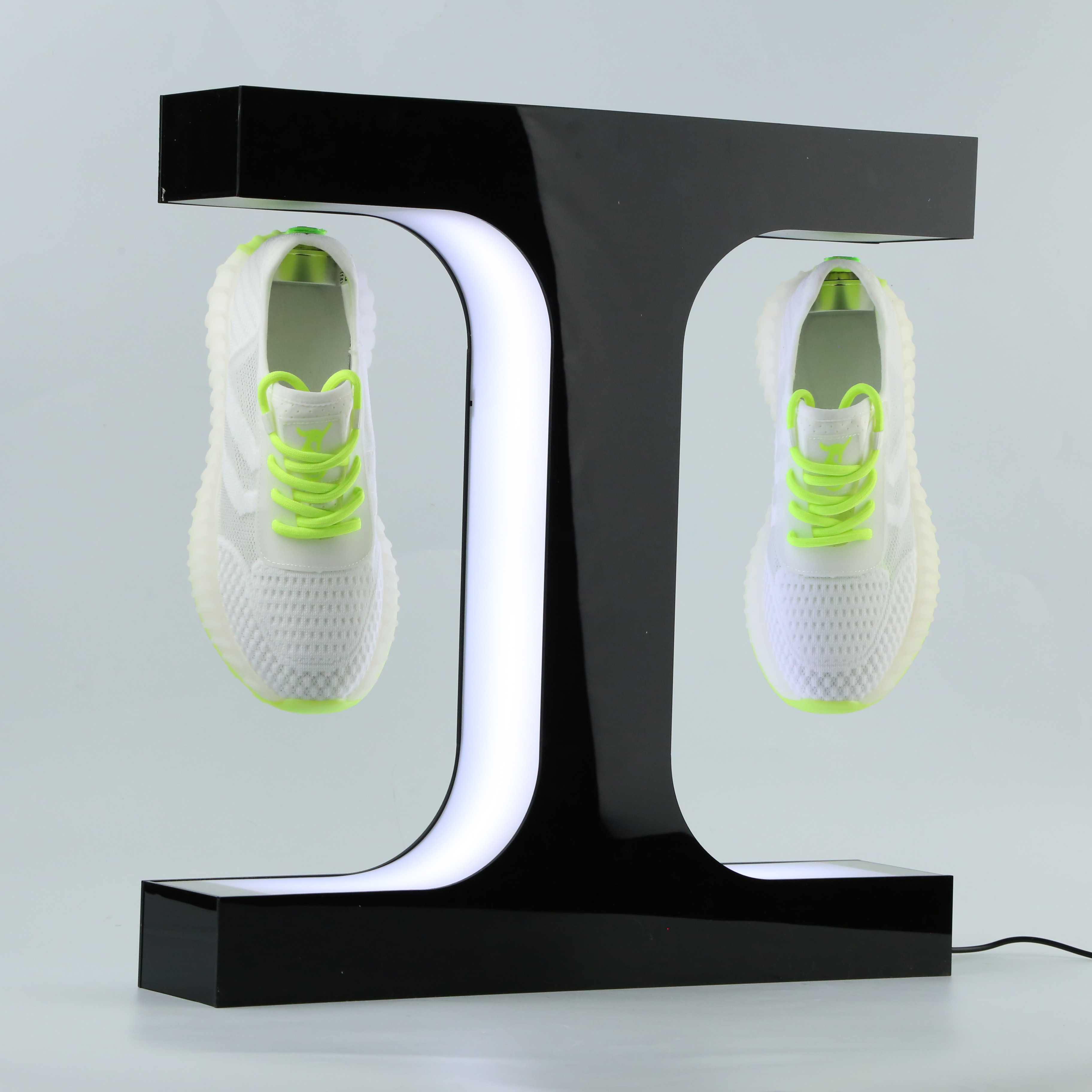 magnetic rotating floating levitation advertising sneaker double shoes shelf sever acrylic display rack/stand for store/shop