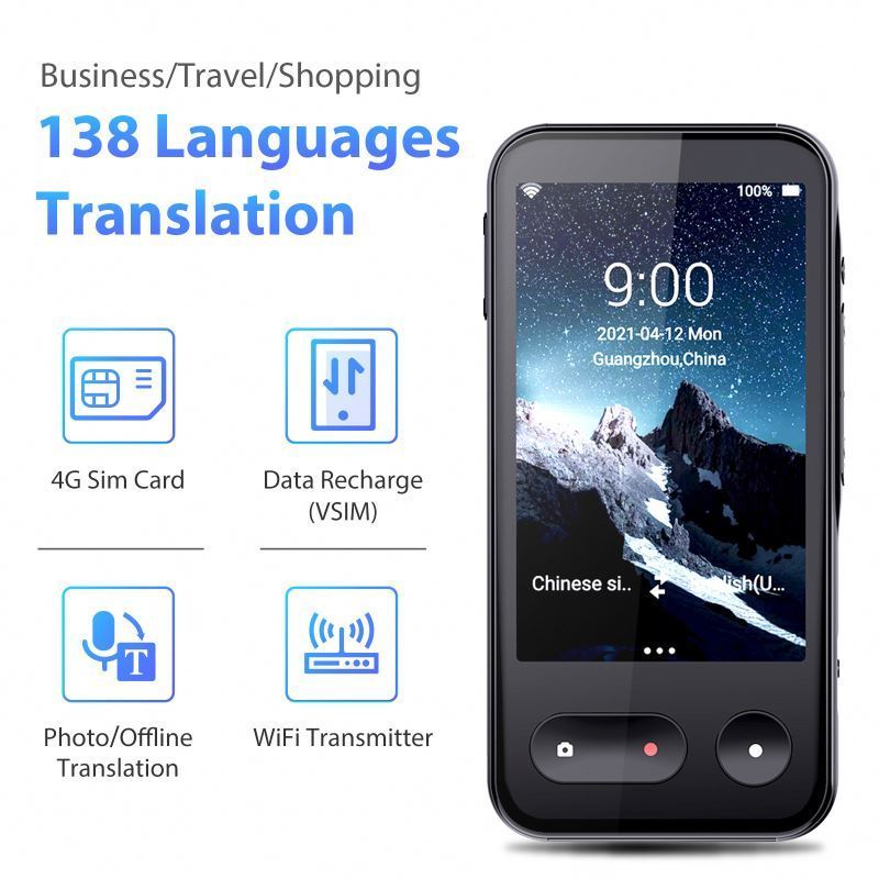 Portable instant language translator support 138 language 4G wifi offine translation voice language translator T7