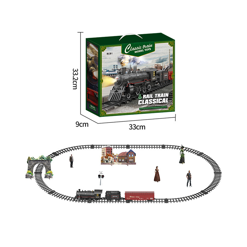 Children's simulated steam small train alloy intelligent electric light music smoking rail car classic small train toy model