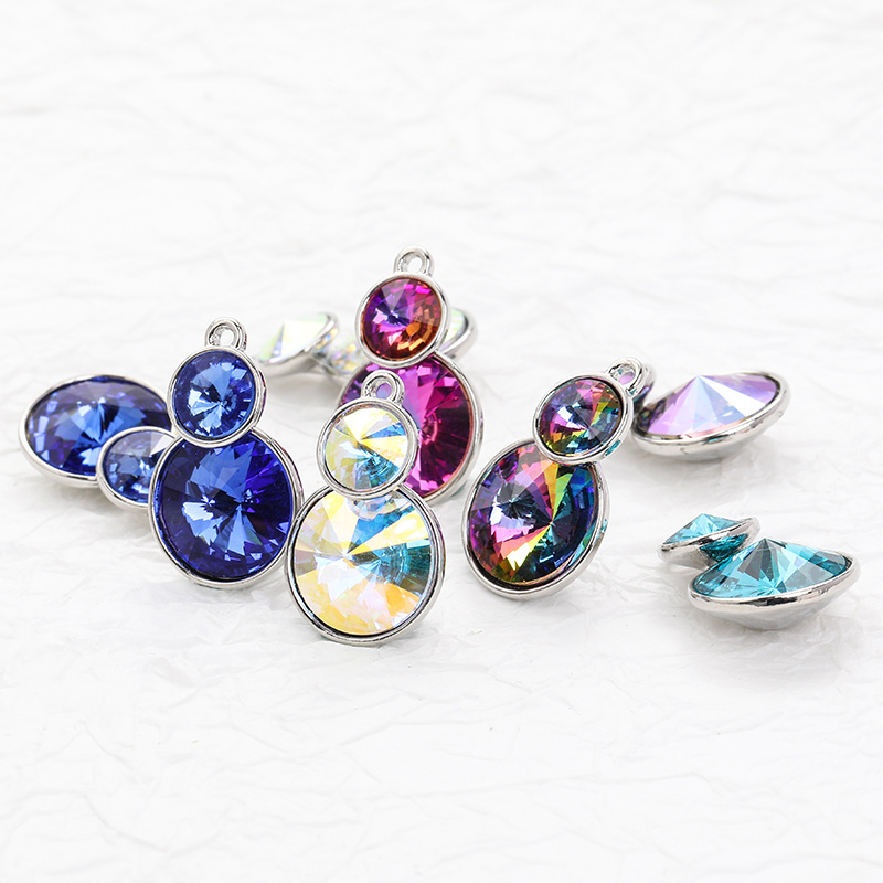 Xichuan Double Rivoli shaped fancy shiny 16 colors Crystal stones k9 glass alloy back pendant necklace for DIY Earring charms