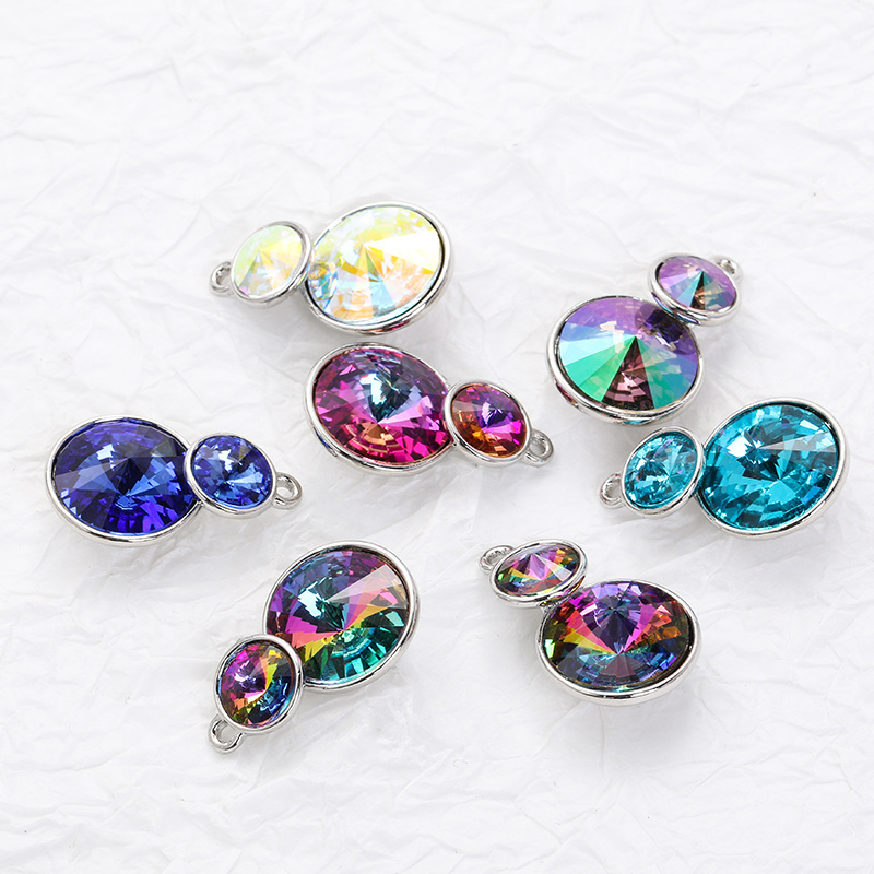 Xichuan Double Rivoli shaped fancy shiny 16 colors Crystal stones k9 glass alloy back pendant necklace for DIY Earring charms