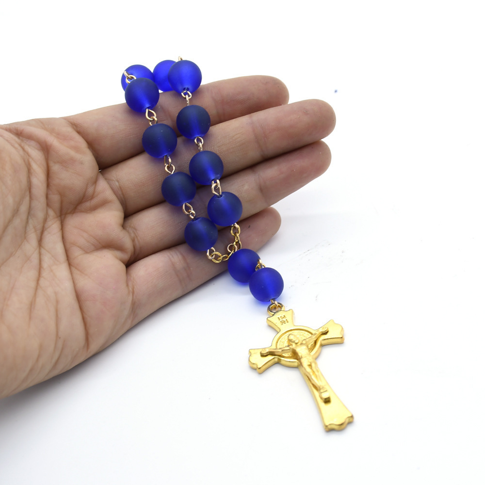 Adult Hand Held Pocket Rosary Child Bracelet with Crucifix Glass Beads Auto Rosary for Rear View Mirror