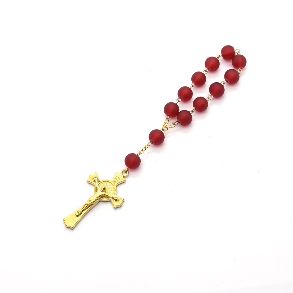 Adult Hand Held Pocket Rosary Child Bracelet with Crucifix Glass Beads Auto Rosary for Rear View Mirror