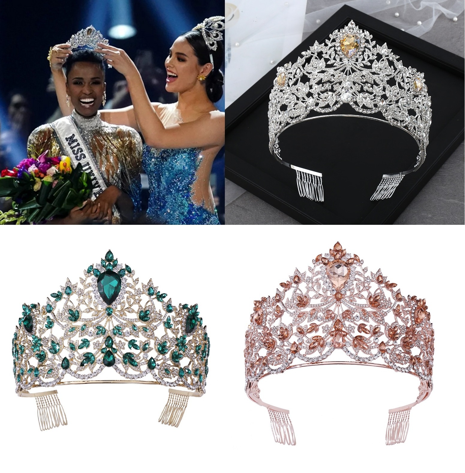 High Quality Crystal Rhinestone Hair Decorative Ornament Wedding Pageant Crown Miss Universe Crown for Women Wedding