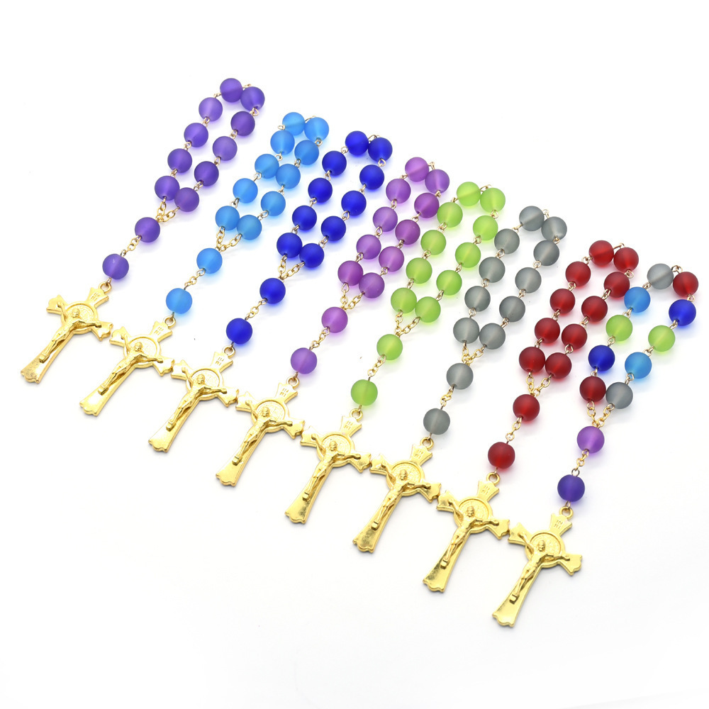 Adult Hand Held Pocket Rosary Child Bracelet with Crucifix Glass Beads Auto Rosary for Rear View Mirror