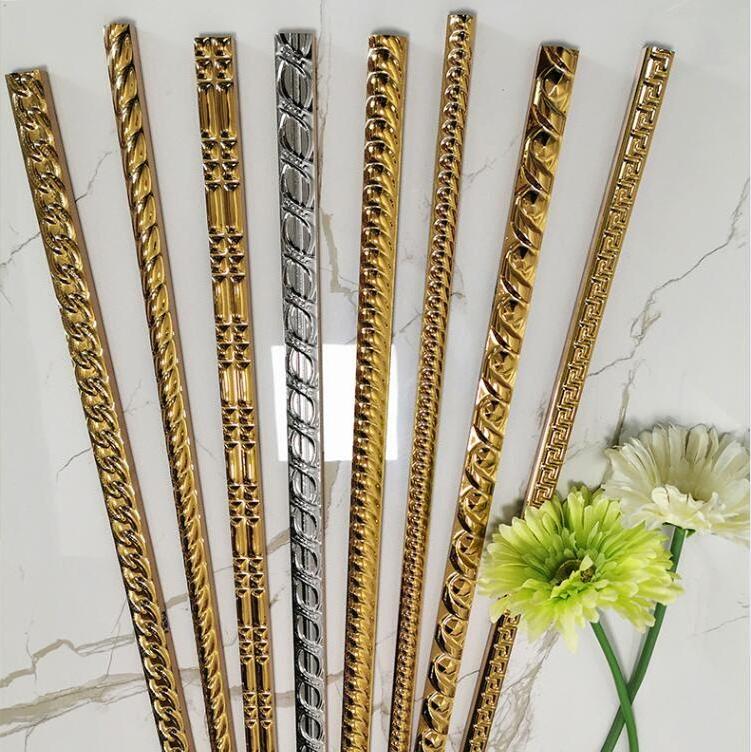 10x600 Round 20x600 Flat 40x600 Catting 58x300 Wall Decorative Golden Silver Pencil Border Wall TIles for Interior bathroom