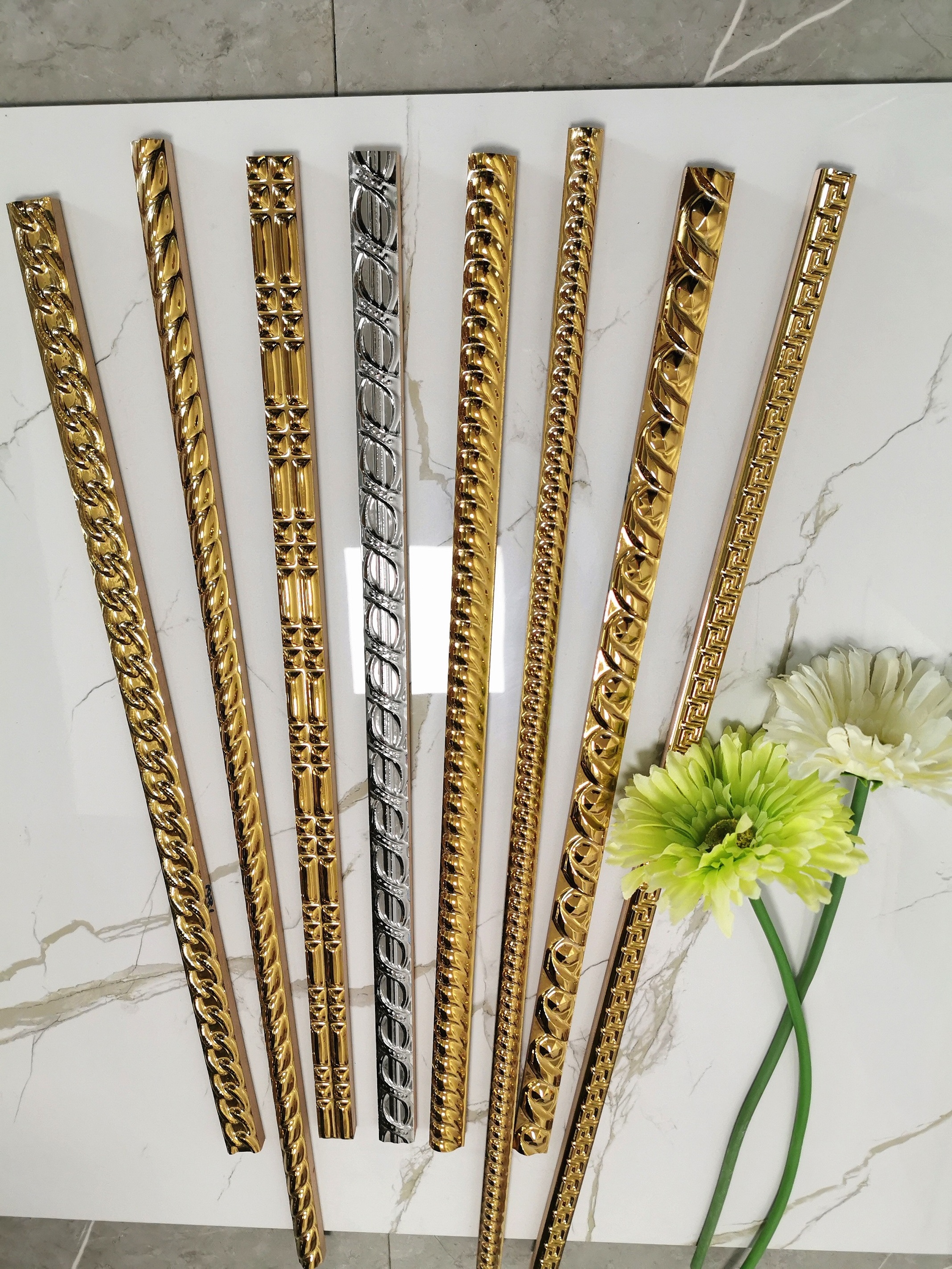 Decorative Golden Ceramic Kajaria Pencil Border Wall Tiles Border Interior bathroom pencil tile 10x600/20x600