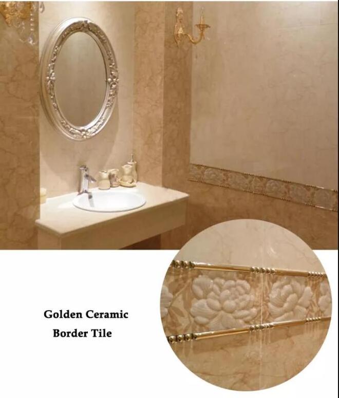 Decorative Golden Ceramic Kajaria Pencil Border Wall Tiles Border Interior bathroom pencil tile 10x600/20x600