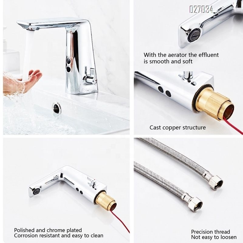 Brass Deck mounted automatic sensor basin faucet auto smart touchless cold water tap for bathroom and hotel