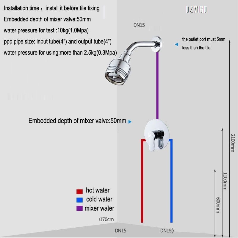 2 ways function embedded box concealed hidden shower mixer/valve