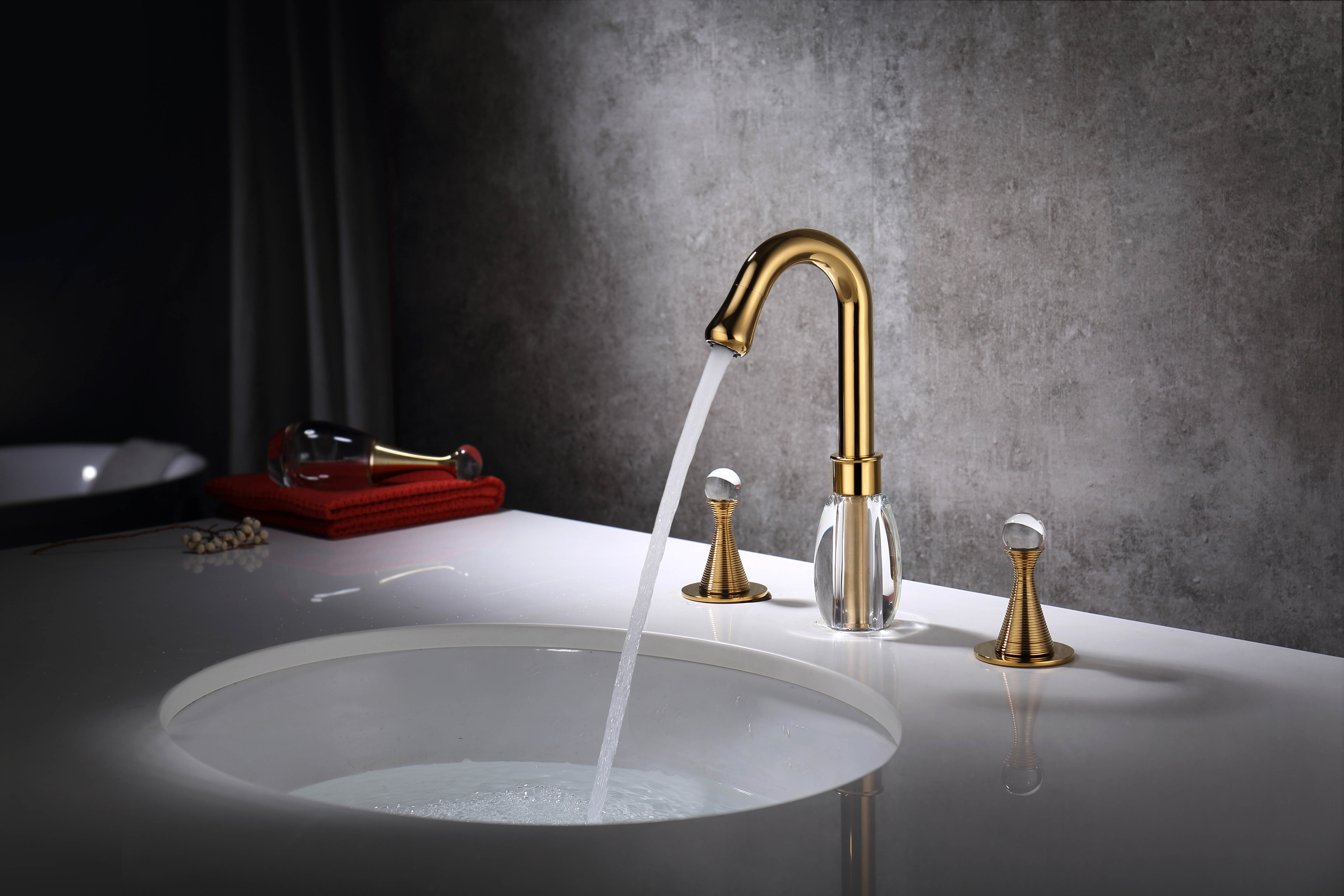 bathroom crystal handle 3 holes wash basin gold faucet