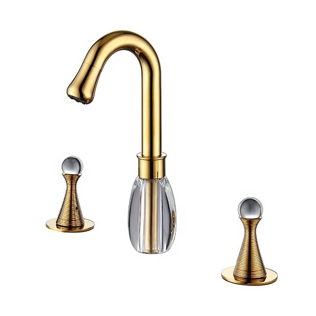 bathroom crystal handle 3 holes wash basin gold faucet