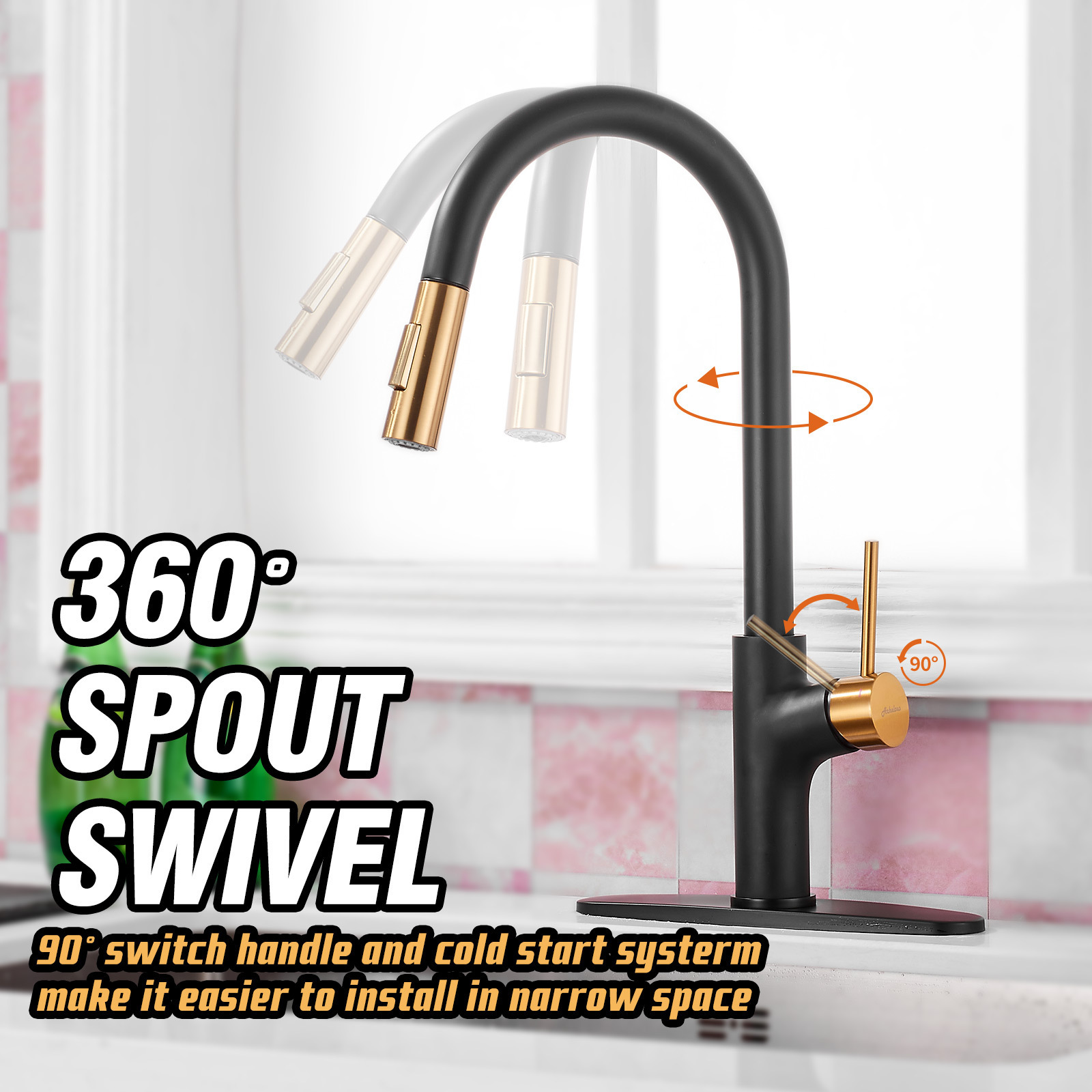 Black and Gold Kitchen Faucet with Pull Down Magnetic Docking Sprayer,Stainless Steel Pull Out RV Kitchen Sink Faucets,