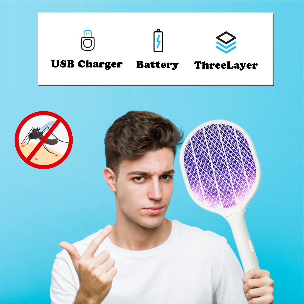 USB Bug Zapper Bat Electric Mosquito Swatter Racket 2 in 1 Mosquito Killer with UV Led