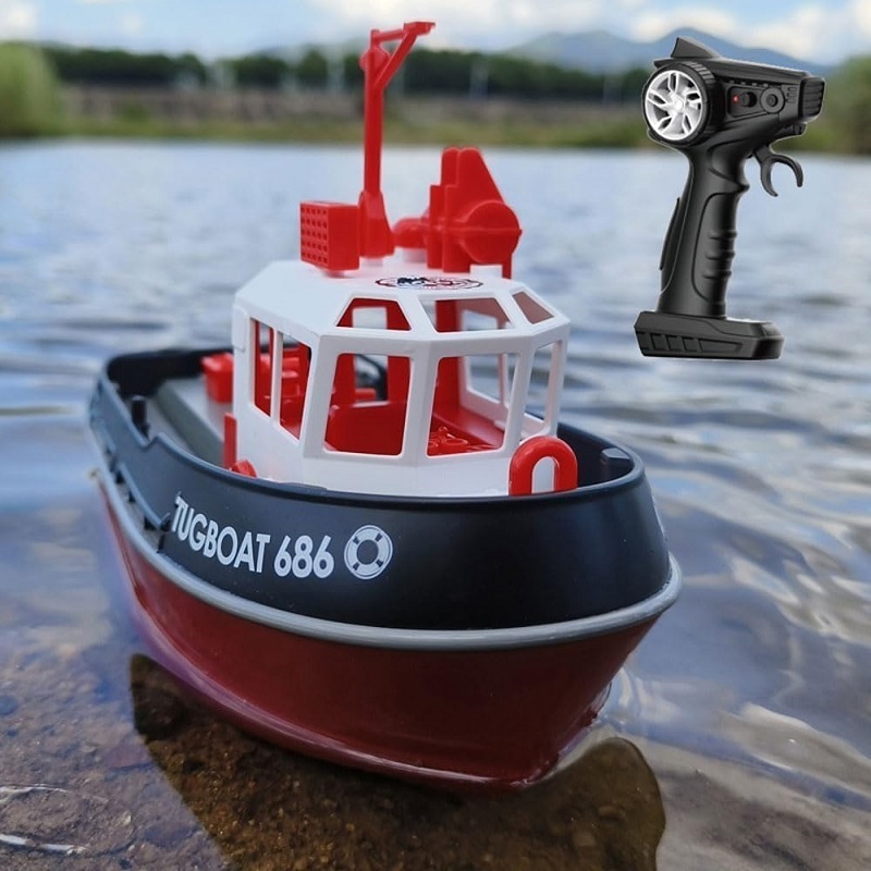 Remote Control Tugboat 1:72 Simulation Red Fire Boat 2.4g Toy Model Decorated Fishing Boat Children's Christmas Birthday Gift