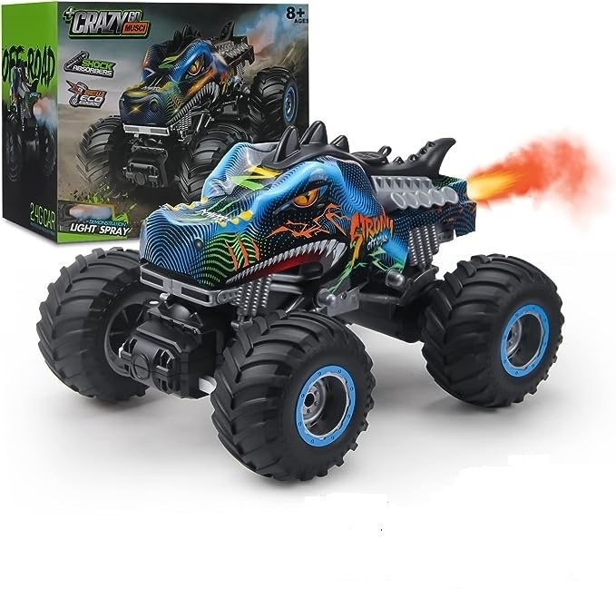 Remote Control Dinosaur Car 2.4GHz All Terrain Remote Control Monster Truck RC Dinosaur Monster Car Spray Music RC Monster