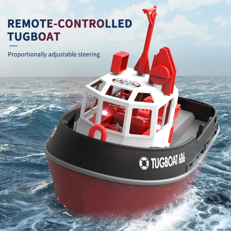 Remote Control Tugboat 1:72 Simulation Red Fire Boat 2.4g Toy Model Decorated Fishing Boat Children's Christmas Birthday Gift