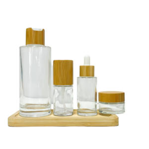 Bamboo Glass Packaging Set 30ml 50ml 100ml Empty Cosmetic Wooden Skin Care Serum Cream Jar Storage Container