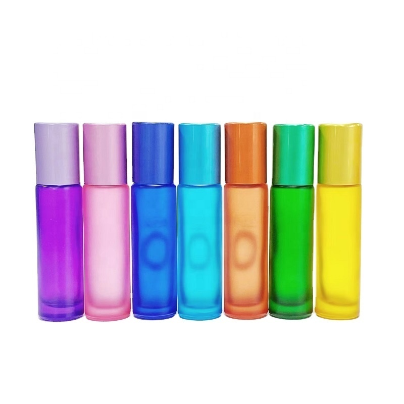 wholesale custom 5 ml mini rainbow color perfume roll on bottle biodegradable glass round bottles